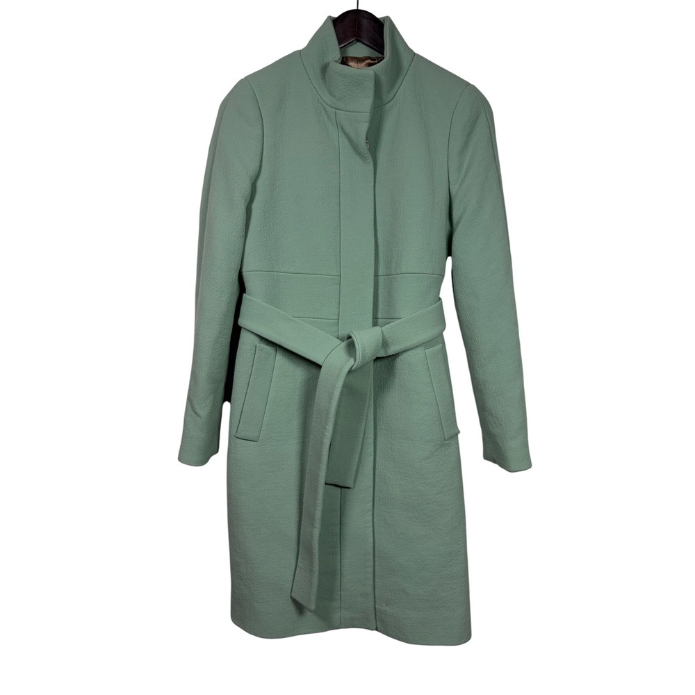 J.Crew Lady Day Coat Double Cloth Wool Belted Funnel Neck Mint Green Womens 2